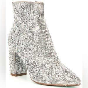 Blue by Betsey Johnson Cady Rhinestone Embellished Block Heel Booties